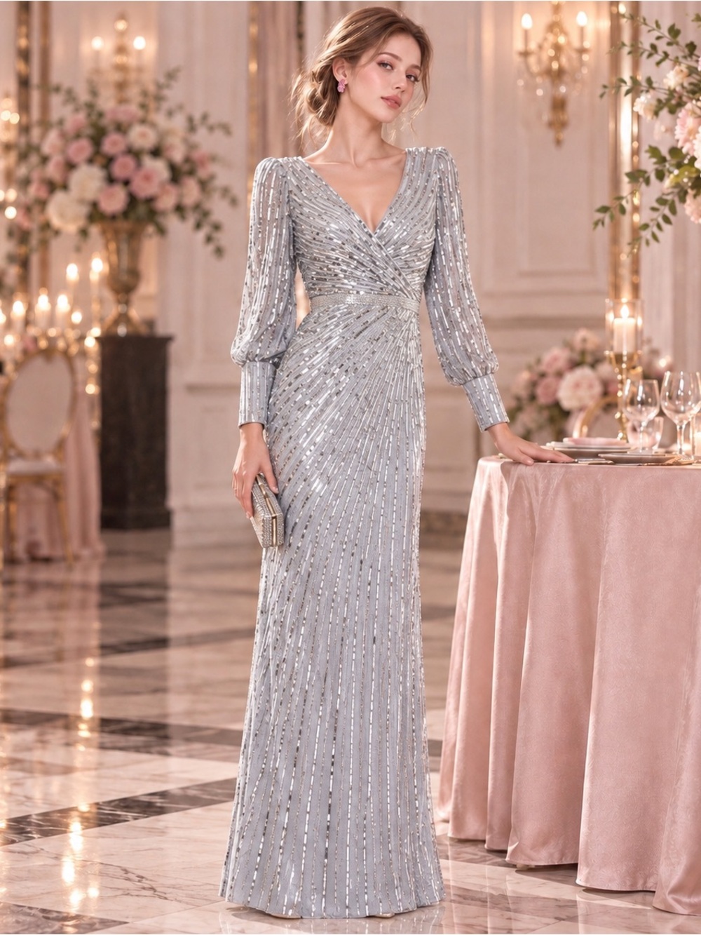 Mac Duggal Size 4 Silver Sequin Evening Gown NWT MSRP $598 Formal Long Dress